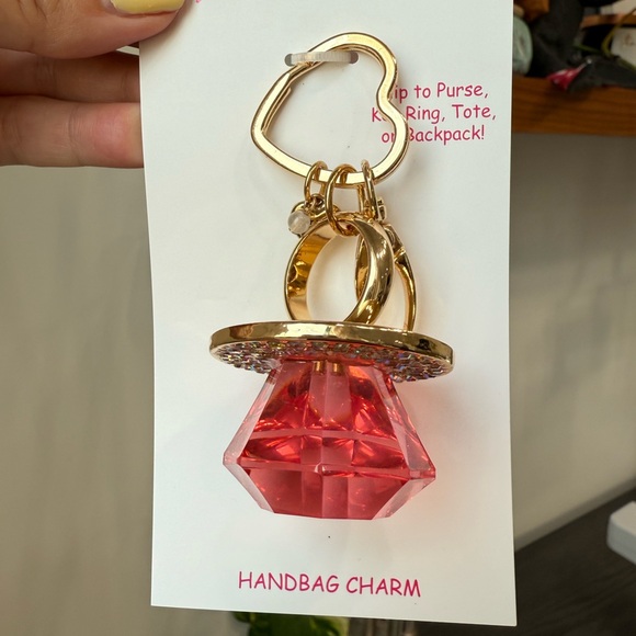 Betsey Johnson Viral Rhinestone Crystal Ring Pop Pacifier Key Chain Bag Charm - Picture 4 of 4